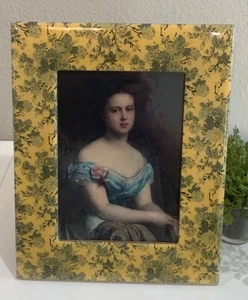 Vtg Yellow Floral Botanical Enamel Wide Width Photo Picture Frame 5” X 7” - Picture 1 of 10