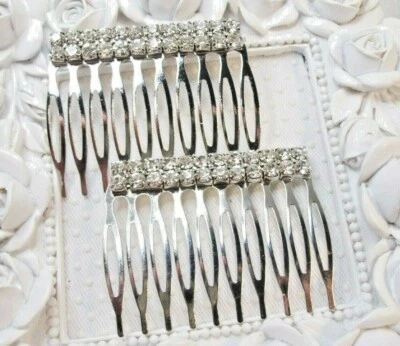 Double Row Austrian Crystal Bridal side hair comb pair with metal combs - Image 1 of 4