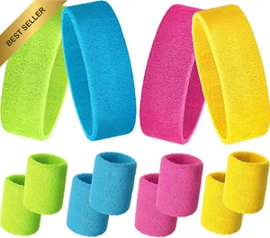 Sweatbands Set, Colorful Cotton Headbands & Wristbands for Men & Women - Picture 1 of 12