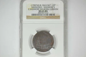 Great Britain: 1790'S Halfpenny- D&H 567-  Middlesex-Skidmores's- NGC MS-65 BN - Picture 1 of 4