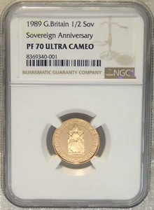 1989 Great Britain Gold 1/2 Sovereign NGC PF70 Ultra Cameo 500th Anniversary D26 - Picture 1 of 4