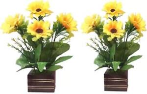 Litleo Artificial Sunflower Yellow With Pot, 12 Inch Each Pack Of 2 Pieces
