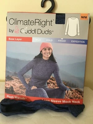 Climate Right Cuddl Duds Women Plush Warmth Mock Neck Crew Top Blue Many sizes