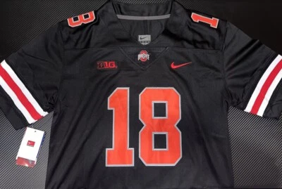 BLACKOUT Marvin Harrison Jr Ohio State OSU Jersey Buckeyes Stitched 18 NWT Black - Image 1 of 4