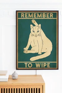 Remember to Wipe Funny Cat Poster, Bathroom Print, Vintage Art Print - Picture 1 of 4