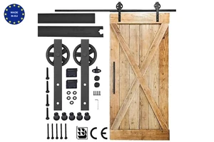 Sliding Wood Barn Door Track System Set Kit Soft Close Kit Alloy Steel 6.6 Feet - Picture 1 of 34