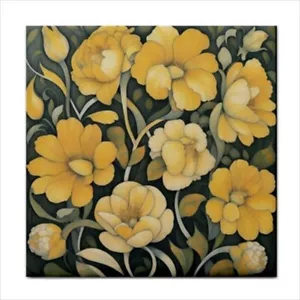 Yellow Wildflower Flower Ceramic Craft Tile Backsplash Border Art Nouveau - Picture 1 of 2