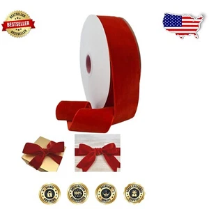 Viviana 100% Polyester Red Velvet Ribbon - 2" x 20 Yards for Creative Projects - Picture 1 of 4