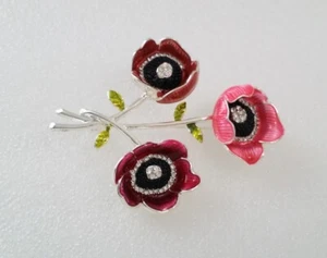 Unsigned NAPIER Silver Tone Enamel Flower Brooch - Picture 1 of 6