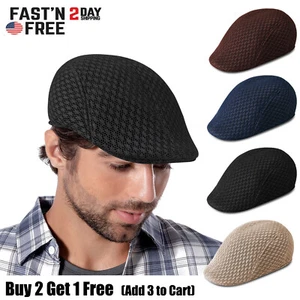 Men Ivy Flat Hat Solid Cotton Newsboy Gatsby Cap Golf Driving Irish Ascot Cabbie - Picture 1 of 41