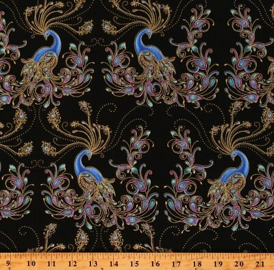 BENARTEX Cotton Peacocks Metallic Flourish Cotton Fabric Print by the Yard D580.52