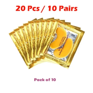10 Pairs 20 pads Under Eye 24k Gold Crystal Collagen Powder Gel Pads Eye Masks - Picture 1 of 11