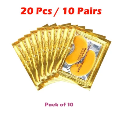 10 Pairs 20 pads Under Eye 24k Gold Crystal Collagen Powder Gel Pads Eye Masks - Image 1 of 4