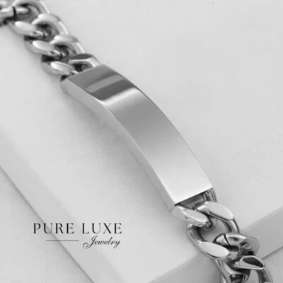Men's 8.5" Stainless Steel 12mm Cuban Curb Chain Bar Bracelet High Polish Box - Image 1 of 3