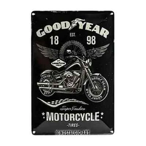 GOODYEAR MOTORCYCLE TIRES - Black Vintage Inspired METAL AD SIGN, 8" X 12" - Picture 1 of 2