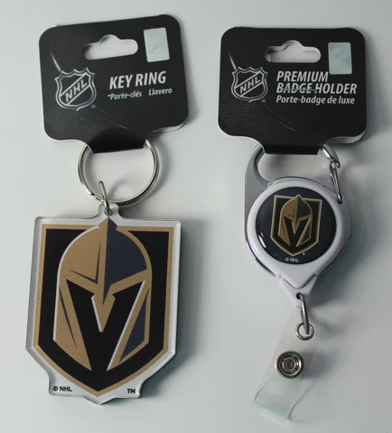 Vegas Golden Knights Lot of 2 Premium ID Badge Reel + Acrylic Key Ring NEW Cover