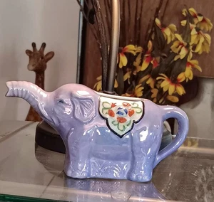 Vintage Porzellan Elefant Figur Übertopf handbemalt glasiert 2,75" hoch x 6" lang - Bild 1 von 10