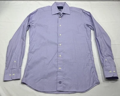 Camisa de vestir David Donahue 15,5 34/35 ajuste púrpura blanco a cuadros 100 % algodón Foto 1 de 4