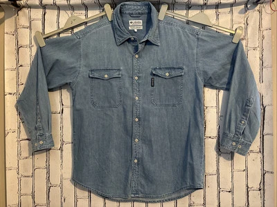 Camisa de mezclilla Columbia de colección para hombre jean grande manga larga azul con logotipo abotonado Foto 1 de 4