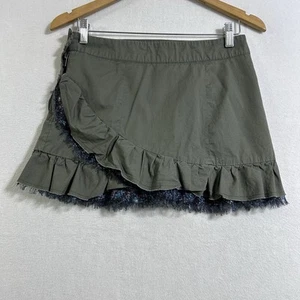 Vtg Charlotte Russe Twill Womens Mini Skirt Sz S Green Ruffle Grunge Y2K - Picture 1 of 8