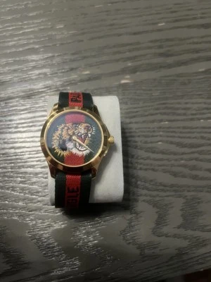 Gucci G-Timeless Men's Tiger Dial Two-Tone Nylon Watch - Designer RARE $920 MSRP - Image 1 of 3