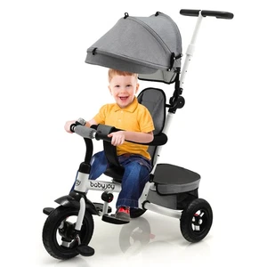 Folding Baby Tricycle w/ 360°Reversible Seat & Adjustable Canopy 1-5 Years Grey - Picture 1 of 8