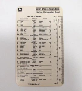 Vintage John Deere Standard Metric Conversion Card Factory Employee Oct 1987 - Picture 1 of 6