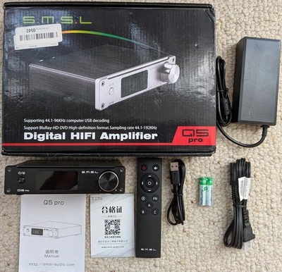 SMSL Q5 Pro 2 channel mini Class D home amplifier w remote complete - Image 1 of 4