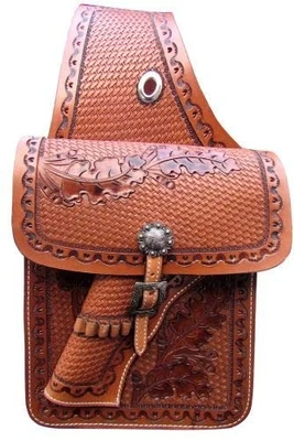 Bolso de sillín Showman Basket Weave & Leaf Tooled de cuero con funda para pistola calibre 22 Foto 1 de 2