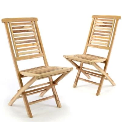 DIVERO Lot de 2 chaises pliantes naturelles "Hantown" chaise de jardin en teck massif pliable - Photo 1/4