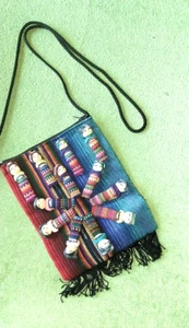 Mexican Worry Doll Woven Fringe Woven Strap Zipper Close Purse, Side Satchel - Picture 1 of 3