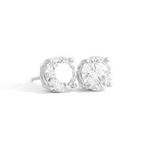 GIA Round Diamond Stud Earrings 14K White Gold 4-Prong Basket, 3.01 CTW - Picture 1 of 4