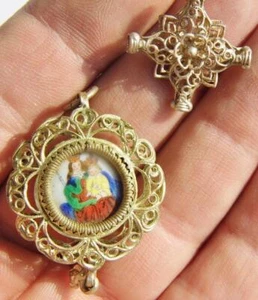 Antique German Baroque Silver Filigree & Enamel Pendants for ROSARY BEADS 18thC - Picture 1 of 6