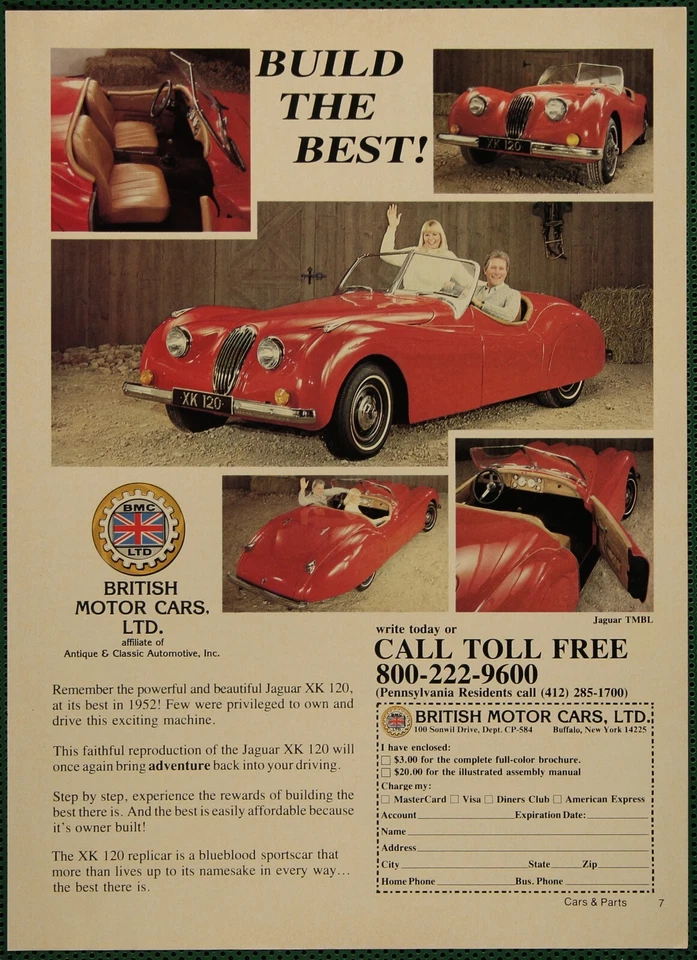 BMC British Motor Car Replica Jaguar XK 120 Vintage Print Ad 1984 - Image 1 of 1