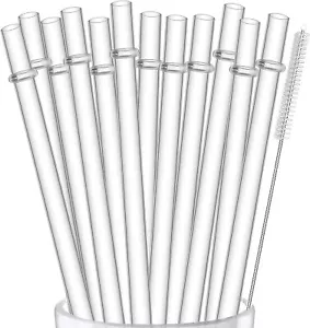 12 Pack Reusable Hard Plastic Clear Straws 10.5 inch Tumbler Straws wit - Picture 1 of 8