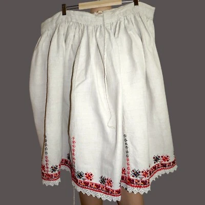 Antigua falda folclórica rumana, falda tradicional de cáñamo hecha a mano talla L Foto 1 de 4