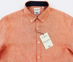 Camisa Para Hombre MURANO Naranja Blanco Rayas Calce Ajustado Lino Grande L NUEVA CON ETIQUETAS ¡Bonita! - Imagen 1 de 5