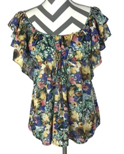 H&M Garden Collection Peasant Blouse Purple Floral Dolman Sleeve Size 2 Used - Picture 1 of 11