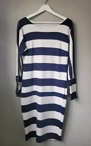 Mos Mosh Striped Jersey Dress Navy Cream Size M - Picture 1 of 10