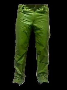 Pantalones de mezclilla de motociclista para hombre de cuero verde real o de vaca elegantes y sexy estilo 501 nuevos - Imagen 1 de 7