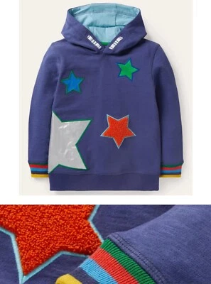 Jungen Mini Boden Hoodie Navy Kuschelfolie Stern Applikation Pullover Sweatshirt 2-14Y NEU