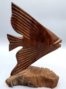 "Hermosa figura decorativa grande de madera tallada pez ángel pez ángel tallada 9,5" - Imagen 1 de 7