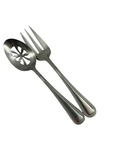 Wallace Continental Bead Stainless Flatware Serving Fork Pierced Spoon 18/10 - Picture 1 of 7