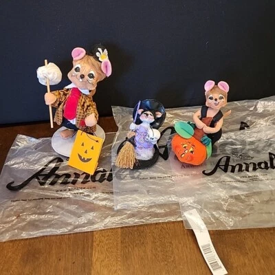 Annalee Dolls Trick Or Treat Hobo 3" Witch Pumpkin Halloween Mouse Mice Lot Set - Image 1 of 4