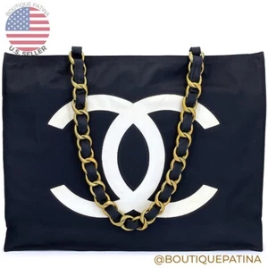 Chanel 1994 Vintage Black Nylon Canvas Chunky Chain Tote Bag 24k GHW 68644 - Picture 1 of 5