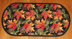 NEW Unique Handmade Quilted Table Runner Holiday Fall Leaves 12x23 Oval    - Picture 1 of 4