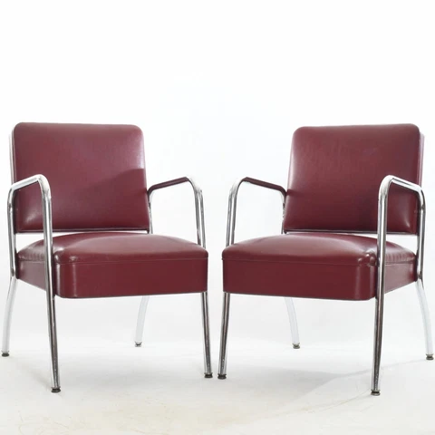 Vintage 1940s Red Chrome Modern Arm Chairs | by Royal Metal Manufacturing Co Cover