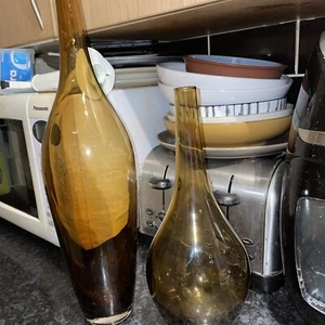 2 X IKEA Salong Glass Vases Brown Hand Blown - Picture 1 of 4