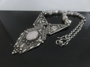 Vintage 950 Sterlingsilber Rosenquarz verziert massiv ethnische Halskette - Bild 1 von 9
