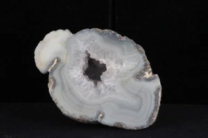 Sliced Druzy Geode Half Rock Polished Agate Quartz Crystal Lace Agate Banding - Picture 1 of 8